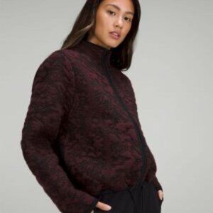 Lululemon Jacquard Multi-Texture Full-Zip Cardigan Sweater Sz 14 Warm Outerwear